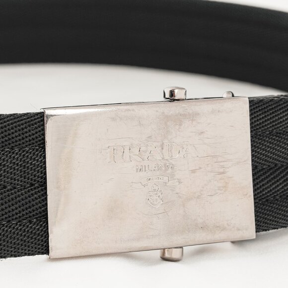 Prada Black Quilted Webbing Logo-Buckle Belt - Picture 3 of 4